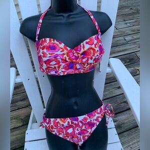 Vibrant Bikini 2 piece L Gini binni bandeau top with built in bra bottoms tie